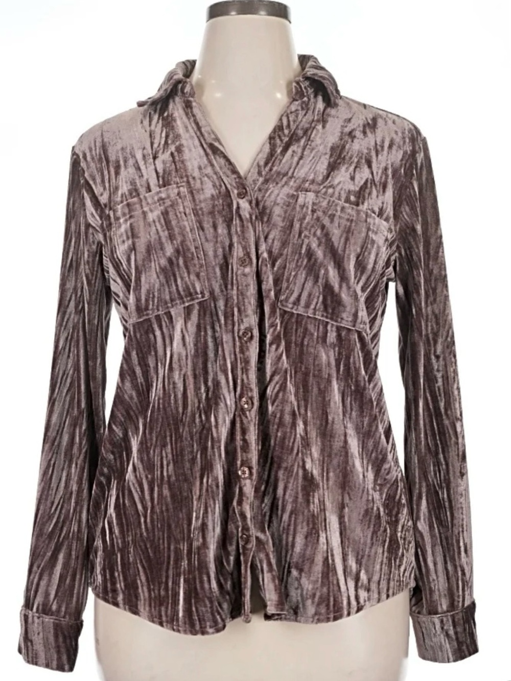 Maurices Crushed Velvet Button-Down Shirt - Taupe